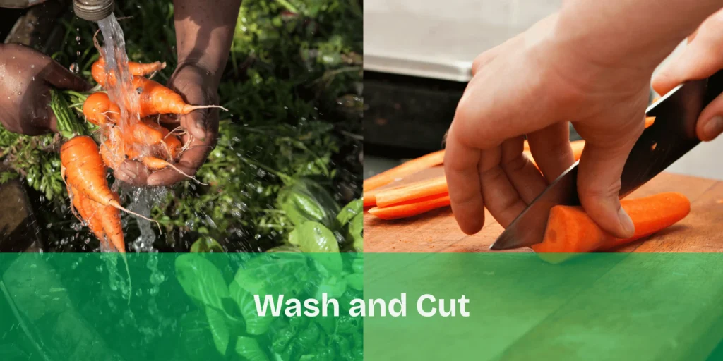 Washing fresh carrots before freezing them for better preservation