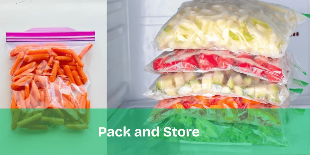 Frozen carrots packed in freezer-safe containers for easy storage