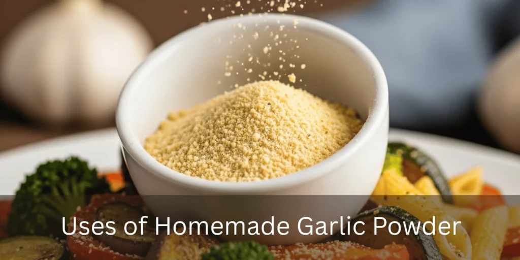 Sprinkling homemade garlic powder over roasted vegetables.